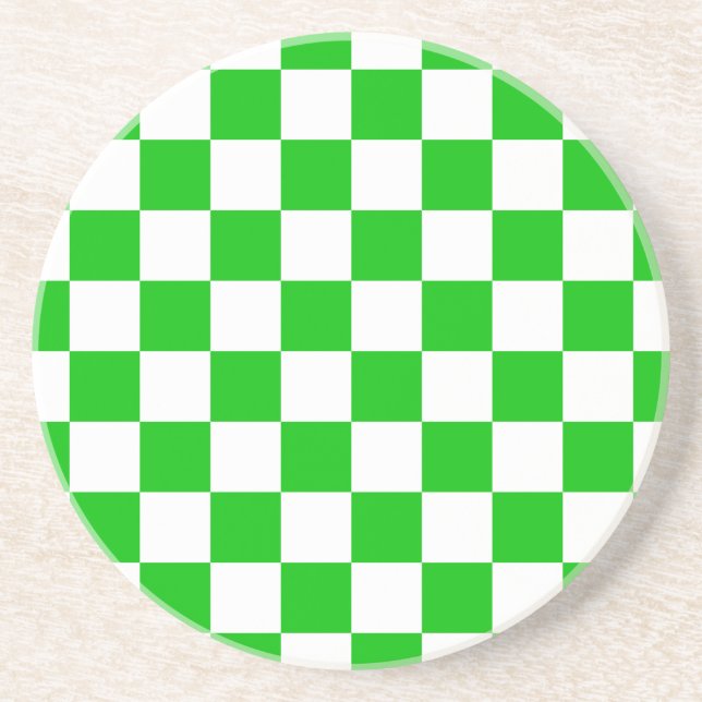 Green and White Chequered Pattern Coaster (Front)