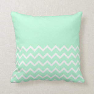 Green and White Chevron Pattern with Plain Green. Throw Pillow