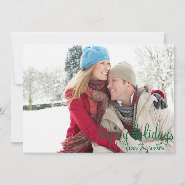 Green And White Chevron Photo Holiday Card (Front)
