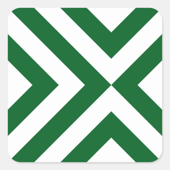 Green and White Chevrons Square Sticker (Front)