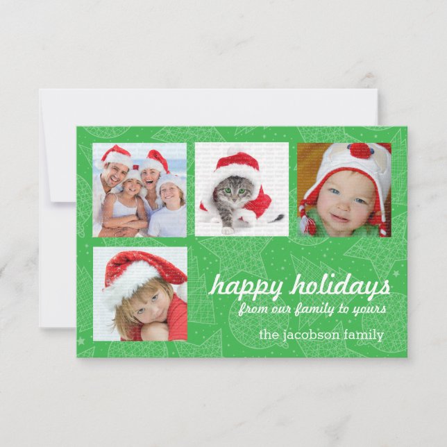 Green and White Christmas Holiday Photo Cards (Front)