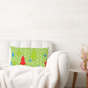 Green and White Christmas Illustration Lumbar Pillow