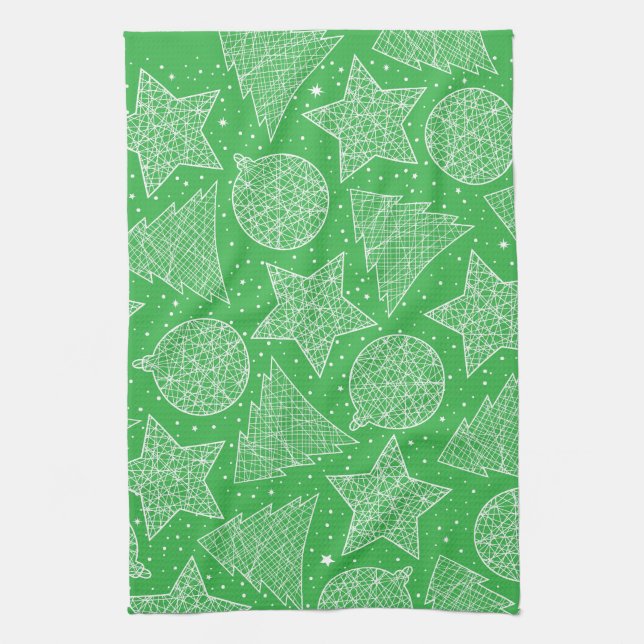 Green and White Christmas Kitchen Towels (Vertical)
