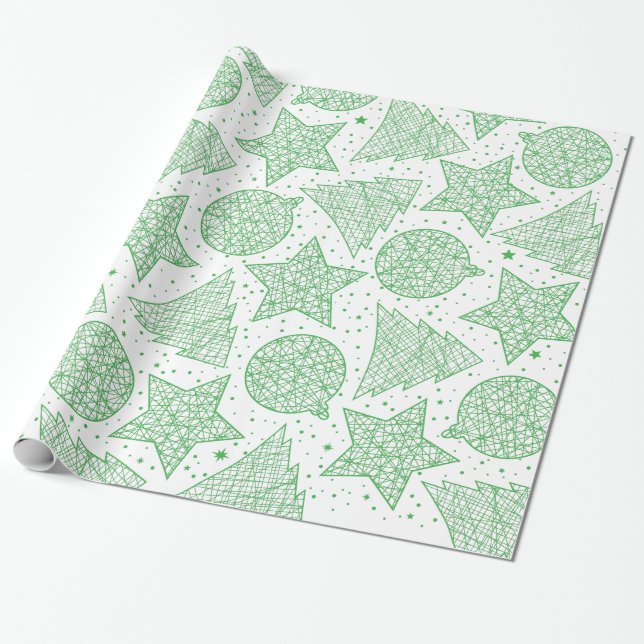 Green and White Christmas Pattern Gift Wrap (Unrolled)