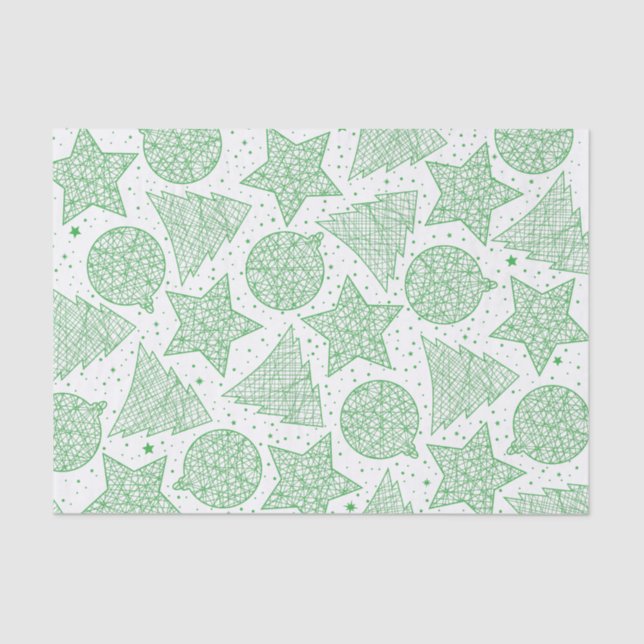 Green and White Christmas Pattern Tissue Paper (Front)