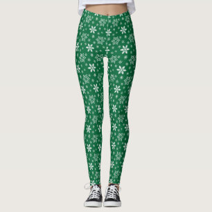  Green and White Christmas Snowflake Pattern   Leggings