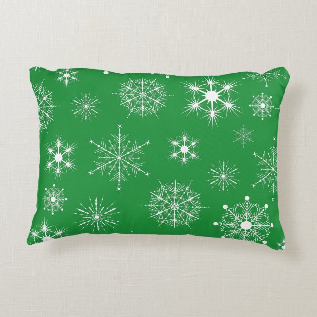 Green And White Christmas Snowflakes Pattern Accent Pillow (Back)