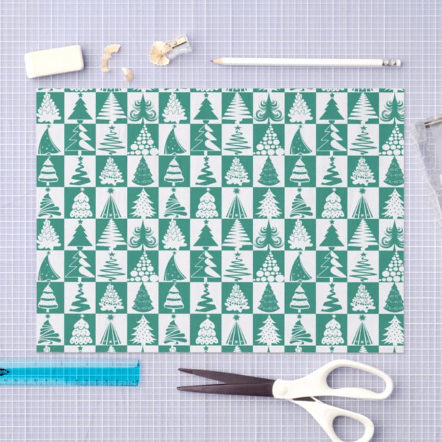 Green And White Christmas Tree Holiday Pattern Tissue Paper (Craft)