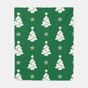 Green and White Christmas Tree Pattern Fleece Blanket