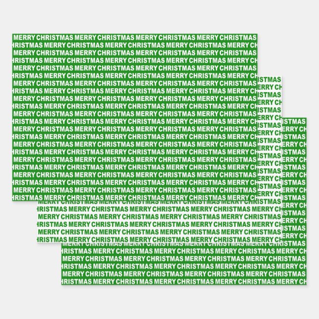 Green and White Christmas Typography Wrapping Paper Sheet (Set)