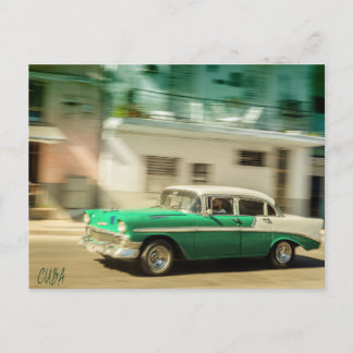 Green and white classic car in Havana, Cuba Postcard
