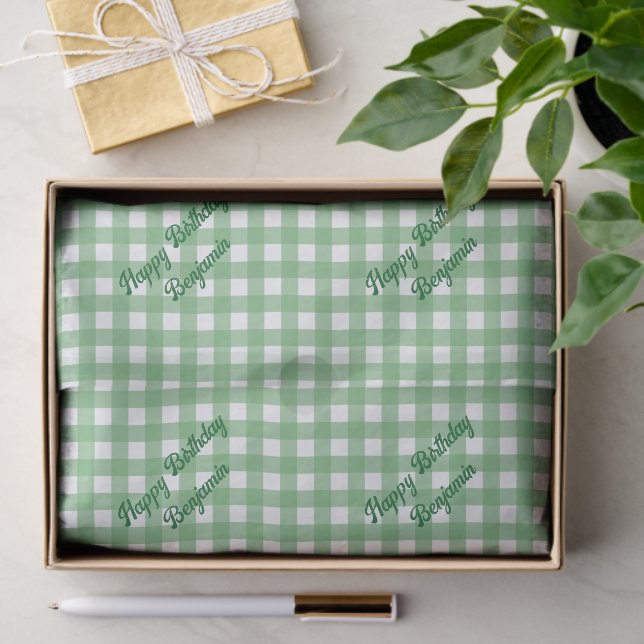 Green and White Classic Gingham Pattern Tissue Paper (Gift)