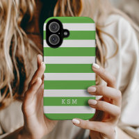 Green and White Classic Stripes Monogram