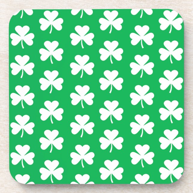 Green and White Clover Pattern Coaster (Front)