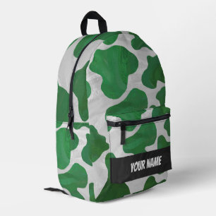 Green and White Cow Pattern Monogram Printed Backpack