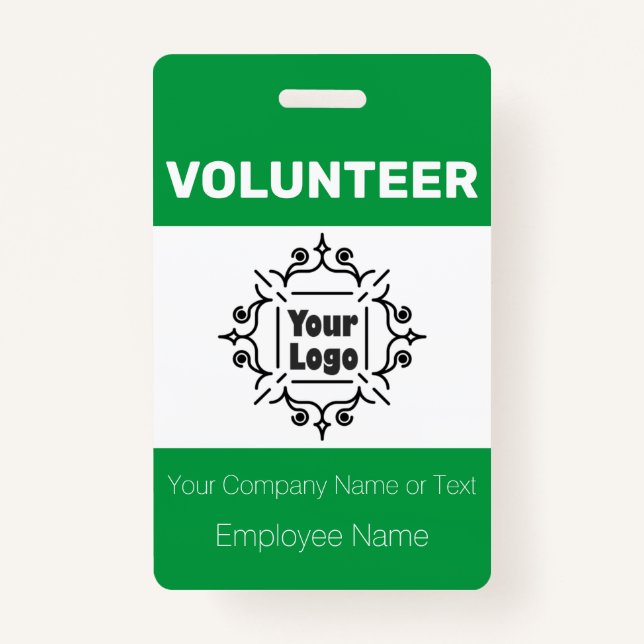 Green and White Custom Logo Volunteer Worker ID Badge (Front)