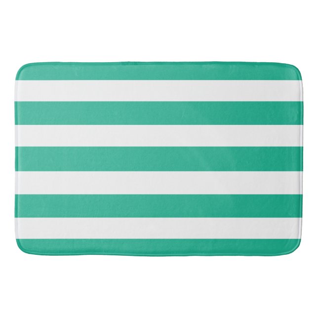 Green and White Deckchair Stripes Bath Mat (Front)