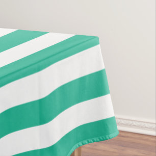 Green and White Deckchair Stripes Tablecloth