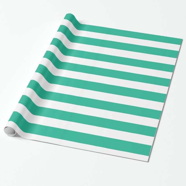 Green and White Deckchair Stripes Wrapping Paper (Unrolled)