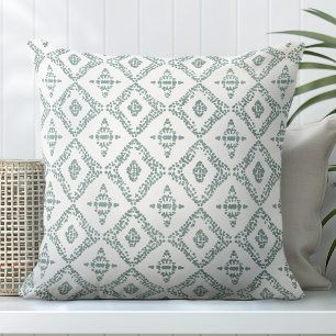 Green and White Decorative Throw Pillow