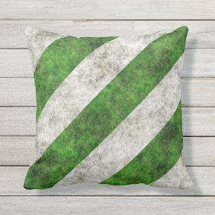 Green and White Diagonal Stripe Outdoor Pillow