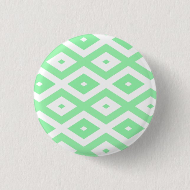 Green and white diamond pattern 1 inch round button (Front)