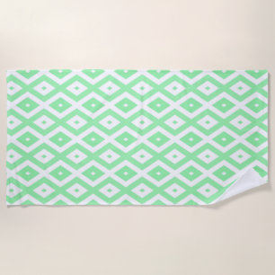 Green and white diamond pattern beach towel
