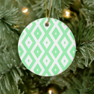 Green and white diamond pattern ceramic ornament