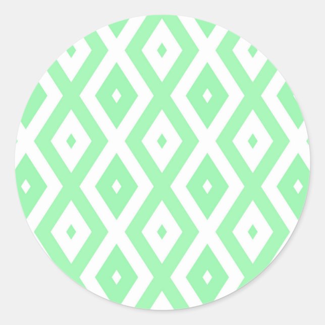 Green and white diamond pattern classic round sticker (Front)