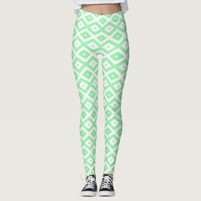Green and white diamond pattern leggings (Front)
