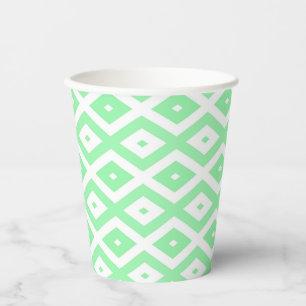 Green and white diamond pattern paper cups