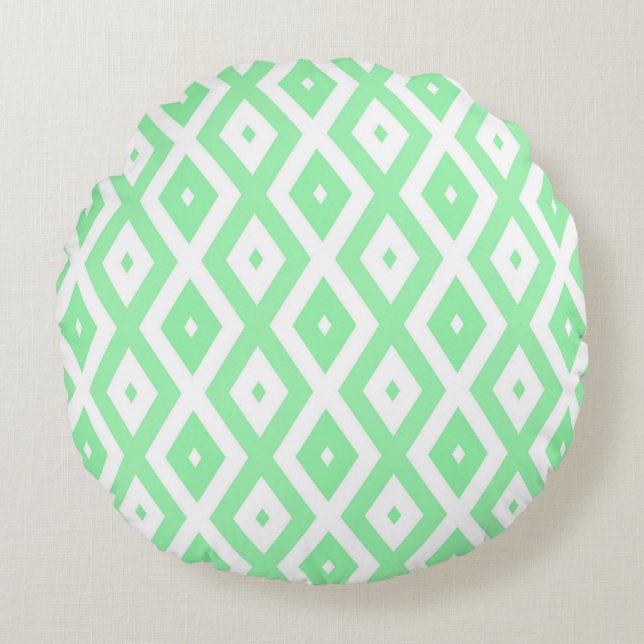 Green and white diamond pattern round pillow (Front)