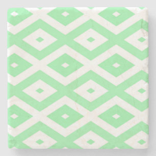 Green and white diamond pattern stone coaster