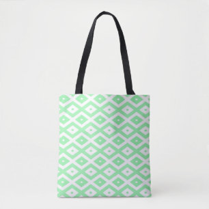Green and white diamond pattern tote bag