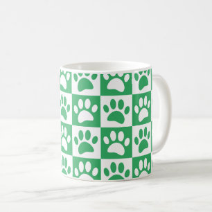 Green And White Dog Paws In Squares Custom Coffee Mug