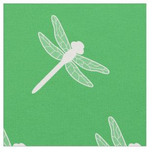 Green And White Dragonfly Silhouette Pattern Fabric