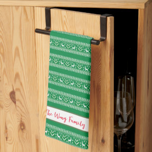 Green and White Fair Isle Christmas Kitchen Towel