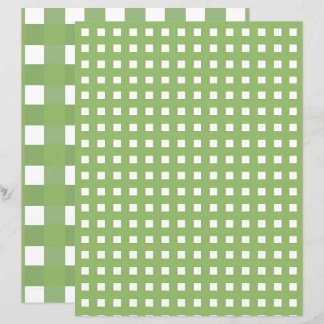 Green and White Farmhouse Plaid Scrapbook Paper  (Front/Back)