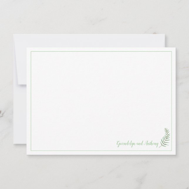Green and White Fern Personalized Flat Note Invitation (Front)