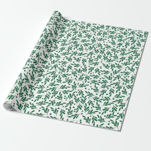 Green and White Festive Foliage Holiday Wrapping Paper