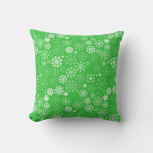 Green and White Festive Snowflakes - Christmas Throw Pillow