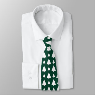 Green And White Fir Christmas Tree Pattern Tie