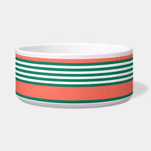 Green and white five stripe pattern with coral