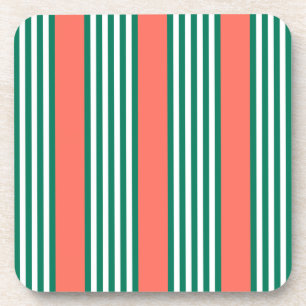 Green and white five stripe pattern with coral coaster