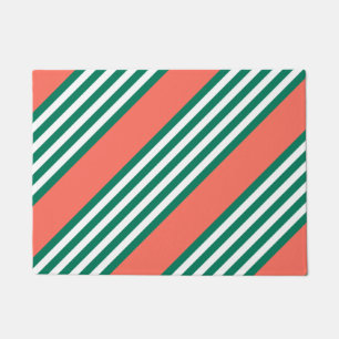 Green and white five stripe pattern with coral doormat