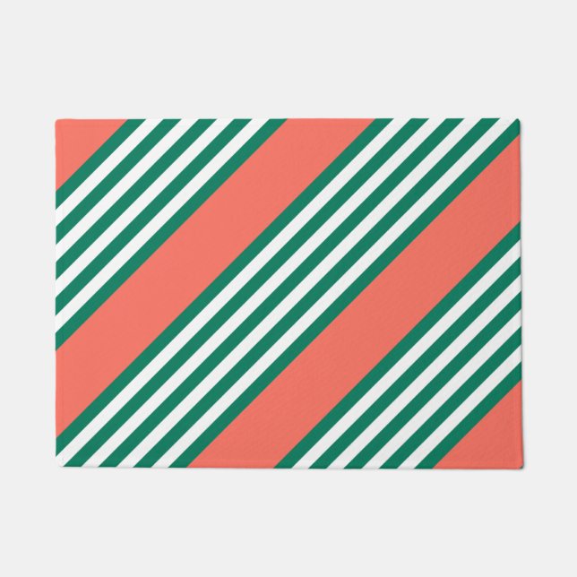 Green and white five stripe pattern with coral doormat (Front)