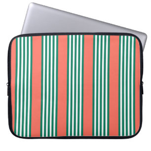 Green and white five stripe pattern with coral laptop sleeve