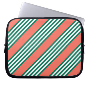 Green and white five stripe pattern with coral laptop sleeve