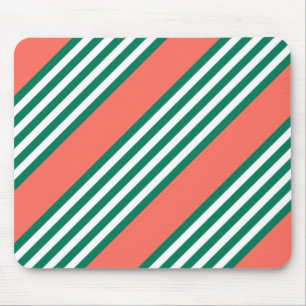 Green and white five stripe pattern with coral mouse pad