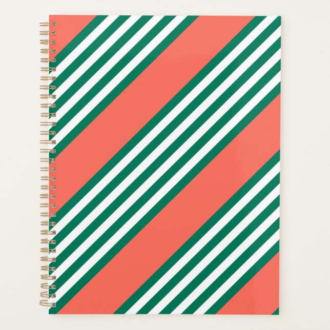 Green and white five stripe pattern with coral planner (Front)